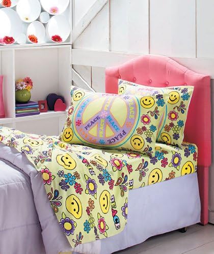 Peace Sign Twin Sheet Set (3 Pieces- 1 Flat Sheet, 1 Fitted Sheet & 1 Pillowcase)