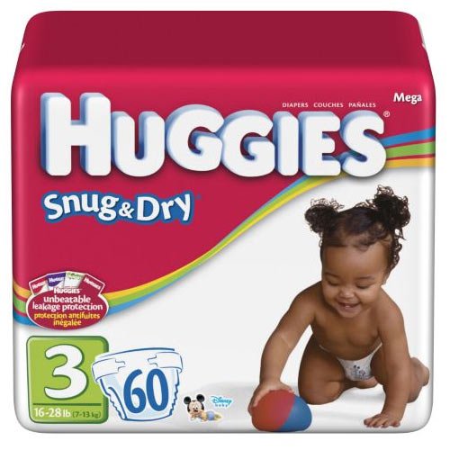 Picture of Kimberly-Clark Huggies Baby Diapers, Snug & Dry, Size 3 (16 - 28 lbs), Mega, Case of 2/60s (120 ct) B0023UZEZ6 (Bicycle Child Seat)