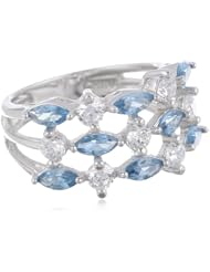 Platinum Plated Sterling Silver Synthetic Spinel and Simulated Diamond 3-Row Ring