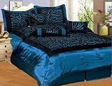 51uhBAAtgaL. SL160  NEW 7PC FAUX SILK FLOCKING BLUE BLACK ZEBRA PRINT QUEEN SIZE COMFORTER SET