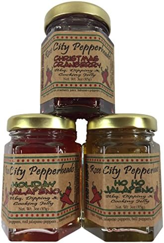 Pepper Jelly - Rose City Pepperheads Trio of Jellies - Christmas Cranberry, Ho Ho Jalapeno and Holiday Jalapeno - Birthday, Hostess, Get Well Gift