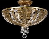 Aged Brass and Crystal 18 Wide Ceiling Light Fixture