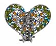 Hair Clip - H115 - Filigree Heart set with Swarovski (tm) Crystal Stones ~ Olivine, Topaz and Capri Blue Iridescent