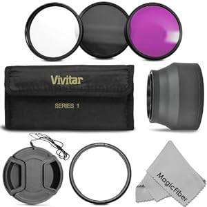Essential Kit for CANON PowerShot SX50 HS - Includes: Lens Adapter Ring + Vivitar Filter Kit (UV, CPL, FLD) + Collapsible Soft Rubber Lens Hood + Center Pinch Lens Cap + MagicFiber Microfiber Lens Cleaning Cloth