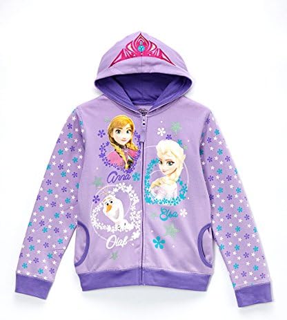 Disney Frozen Elsa, Anna and Olaf Zip-Up Hoodie Sweatshirt for Girls, Purple (Med (8/10))