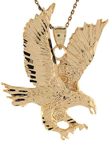 14k Yellow Gold Diamond Cut Patriotic Diving Eagle Charm Pendant