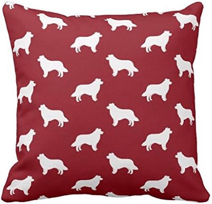 Border Collie Silhouettes Pattern Red Pillow Case