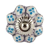 Set of 2 Blue Floral hand painted ceramic pumpkin knobs cabinet drawer handles pulls