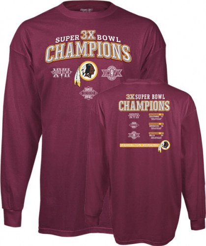 Buy Washington Redskins 3X Super Bowl Champions Long Sleeve Champs T-shirt