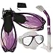Promate Snorkeling Scuba Dive Mask Fins Dry Snorkel Gear Set, Purple, Medium/X-Large