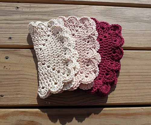 Crochet Dishcloth or Washcloth, Wood Ombre Variegated, Tan, and Maroon 100% Cotton Clothes, Eco-friendly, Set of 3