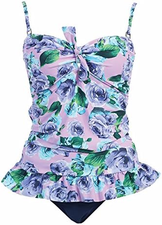 Marina West Long Retro Ruffle Tankini Top Bikini Swimsuit Swimwear Set (Small / 2-4, Lavender Rose)