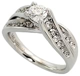 14k White Gold 1/4 (7mm) wide Fancy Solitaire Ring, w/ 0.50 Carat 5mm at the Center & 0.50 Carat by the sides Brilliant Cut Diamonds