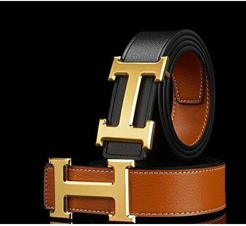 Swtz Fashion Leather Reverible Unisex Gold Buckle Belt Black