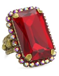 Sorrelli "Ruby Cocktail" Large Classic Emerald Cut Red and Gold Crystal Cocktail Adjustable Ring