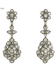 77*27mm Victorian Style 14kt Gold Rose Cut Diamond Dangle Earring Jewelry