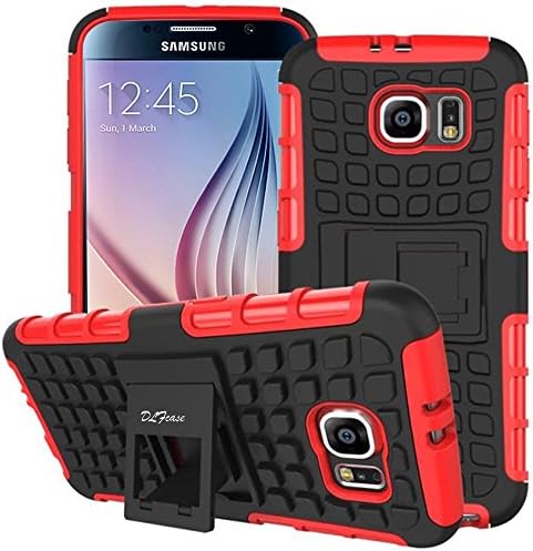 S6 Case ,Galaxy S6 Case, DLF Case [ Shockproof ] Samsung Galaxy S6 Case Heavy Duty Rugged Dual Layer TPU Textured Non Slip Reinforced Polycarbonate Hybrid Case for Samsung Galaxy S6 with Kickstand and Free Screen Protector (Red)