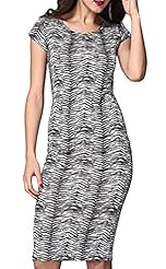 Sexy Nylon/Polyester Round Neck Short Sleeves Zebra Print Striped Print  Dress