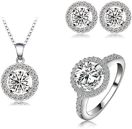 Longzhi Brand Wedding Bridal Dress Accessories Jewelry Sets Platinum Plate Micro Inlay Cubic Zircon Pendant/Ring/Earrings Set Aretes (9)