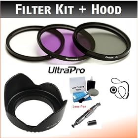 NEW 52mm Digital Pro UltraPro PREMIUM Filter Kit & Digital Lens Hood Bundle, Includes Multi-Coated 3 PC Filter Kit (UV, CPL, FLD), Flower Tulip Lens Hood, Deluxe Filter Carry Case + Lens Cleaning Pen + Lens Cap Keeper + UltraPro Deluxe Lens Cleaning Kit. For the Nikon D3000, D5100, D5000, D90, D3s D