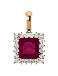 14K Rose Gold 8.00x8.00mm Princess Cut Rhodolite Garnet and Diamond Pendant -- LIFETIME WARRANTY