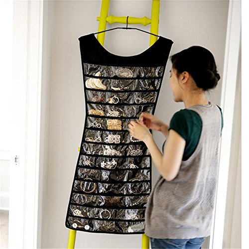 Women Dress Shape Hanging Storage Jewellery Organizer Little Pockets Storage Bag Black