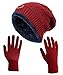 HINDAWI Winter Slouchy Beanie Gloves for Women Knit Warm Hats Skull Caps Touch Screen Mittens Burgundy