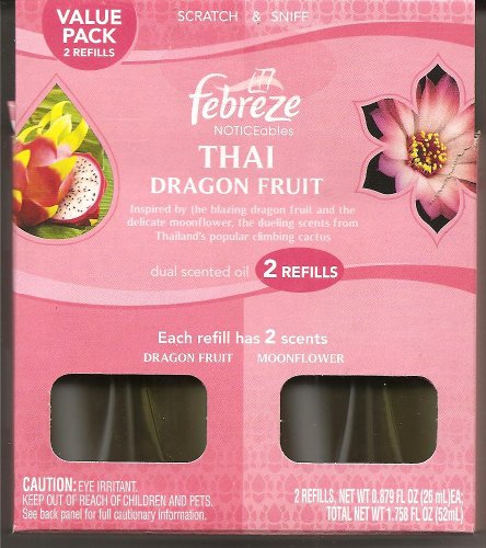 Febreze Noticeables Dual Scented Oil Refill, Thai Dragon Fruit & Moonflower 2pk, Each Refill Contains Two .879-Ounce Fragrances