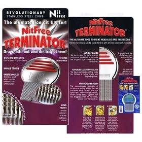 Nit Free Terminator Lice Comb,  Professional Stainless Steel Louse and Nit Comb for Head Lice Treatment, Removes Nits