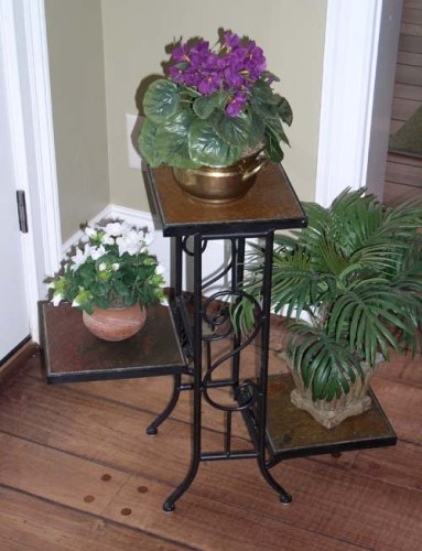 4D Concepts 601608 3 Tier Plant Stand with Slate Top - Metal/Slate