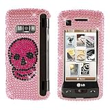 Sparkling Hot Pink Gothic Punk Skull Full Diamond Rhinestones Bling Design - Snap On Hard Cover Protector Faceplate Case for Verizon LG Env Touch VX11000 VX-11000