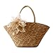 Donalworld Women Woven Straw Flower Silk Casual Beach Tote Shoulder Handbag Beige