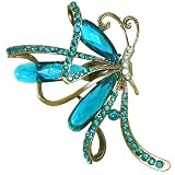 2 X 2.5 Asymetrical Dragonfly Ring, Adjustable, Gpe! In Turquoise With Brass, Antique Finish