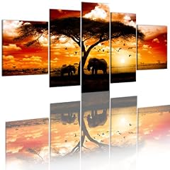 Bild auf LEINWAND + 5 TEILIG + AFRIKA SONNENUNTERGANG PANORAMA Wandbilder 939 + 102x66 cm +++ RIESEN BILDER AUSWAHL IN UNSEREM HAENDLERSHOP +++