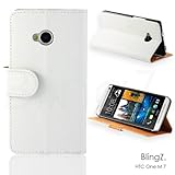 TheBlingZ.® Leather Flip Wallet Pouch Case Cover For HTC One M7 - White