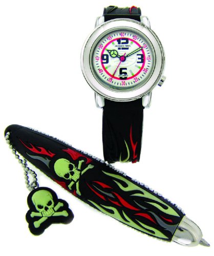 Jacques Farel Kids: Kinder-Armbanduhr Geschenkset Piraten mit Kugelschreiber im Metallköfferchen. Leuchtet im Dunkeln!