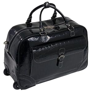 Siamod 35635 Magenta Italian Leather Wheeled Ladies Duffel Bag (Black)