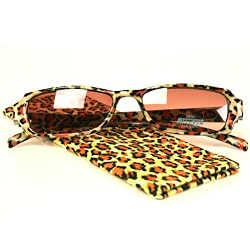 Leopard Animal Sunglasses with Soft Case Pouch Orange