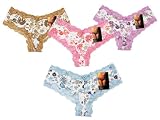 Womens 4-Pack Floral Daisy Bikini Panties with Lace Accent (Junior Size)