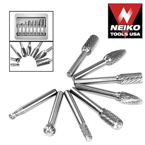 Neiko Tools 8 piece Double Cut Carbide Rotary Burr Set by Neiko