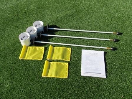 ShopTJB Golf Practice Putting Green - Deluxe Accessory Kit - (3) Bright White Plastic 4" Deep Regulation Cups + (3) Solid Yellow Jr Flag + (3) 30" White Fiberglass Pin Markers with Ball Lifter Disk