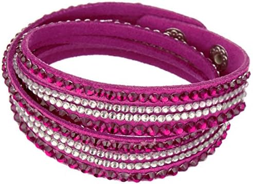 Rabibabo® Bling Bling Crystal Rhinestones strands Velvet Wrap Button Clasps Friendship Bracelet Adjustable Size Rose