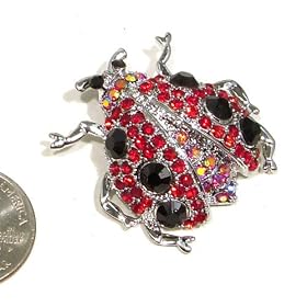 Ruby Red and Garnet Red Austrian Rhinestone Ladybug Design Silver-Plated Pin Brooch