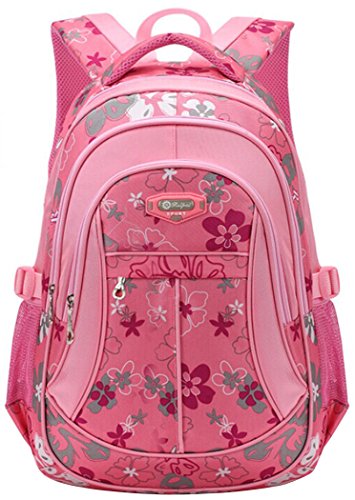 Coofit Flowers Pattern School Backpack for Girls Book Bag for College Bookbag Pink