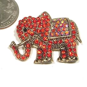 Ruby Red & AB Austrian Rhinestone Elephant Gold-Plated Brooch Pin