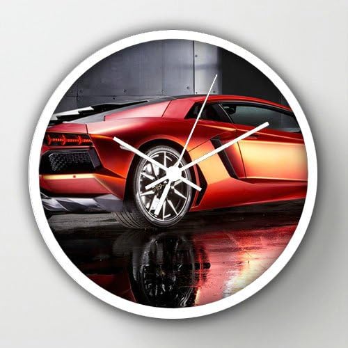 10" Diameter Wall Clock with Print Tech Lamborghini Aventador White Frame Modern Design Watch Wall 10" Diameter Unique Wall Clocks