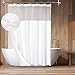 Barossa Design Hotel Style Cotton Shower Curtain with Snap-in Fabric Liner, Mesh Window Top, Honeycomb Waffle Weave Cotton Blend Fabric, Washable, White, 71x72 Inches
