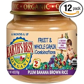 Earth's Best 2nd Organic Fruit & Whole Grain Combo (Plum, Banana, Brown Rice) 4 Ounce Jars (Pack of 12)