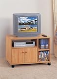 Natural Finish Wood TV Stand/Cart w/Media Storage Shelves