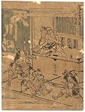 Poster Print of Artwork showing Ronin samurai dressed as police to test the loyalty of a merchant A scene from act ten of a play about the Chushingura or revenge of the 47 Ronin